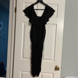 Black curvy fitted off the shoulder dress